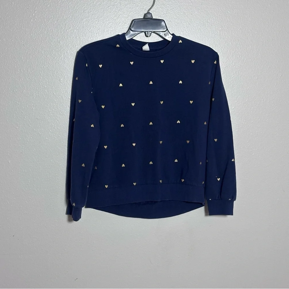 GAP Kids‎ Girls Navy Blue Pullover Gold Heart Sweater Crewneck size XL(14/16)